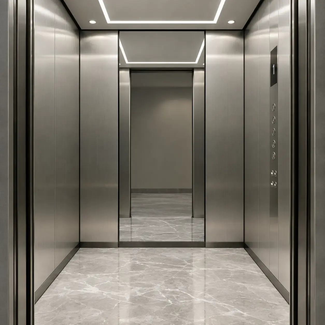 Silver stainless-steel elevator cabin